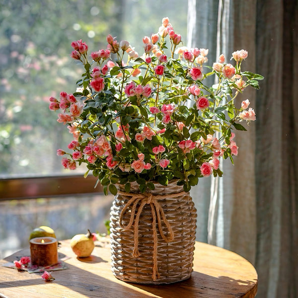 Rustic Elegance Blush & Coral Rose Artificial Flower Arrangement realistic artificial flower arrangement