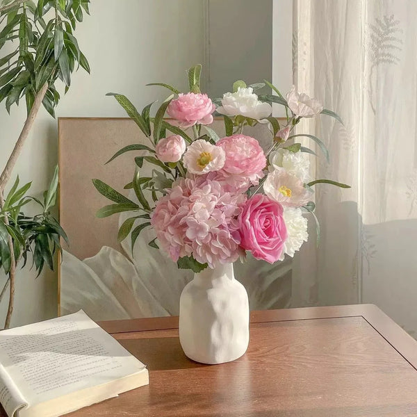 Blush Woodland Rose & Hydrangea Artificial Flower Arrangement realistic artificial flower arrangement