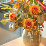 Vintage Autumn Amber Rose & Berry Artificial Flower Arrangement realistic artificial flower arrangement – product view 4