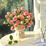 Blush Burned Edge Rose Bouquet Artificial Flower Arrangement realistic artificial flower arrangement – product view 4