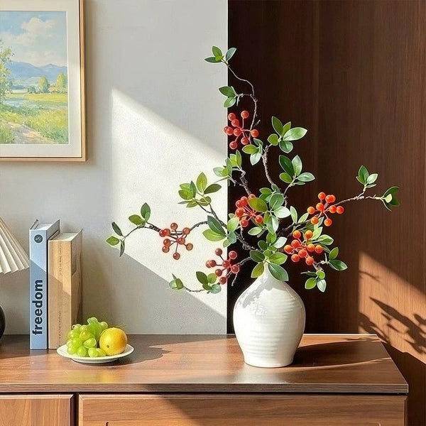 Elegant Zen Crabapple Berry Artificial Flower Arrangement realistic artificial flower arrangement