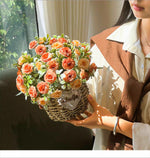 Terracotta Austin Rose Basket Artificial Flower Arrangement realistic artificial flower arrangement – product view 8