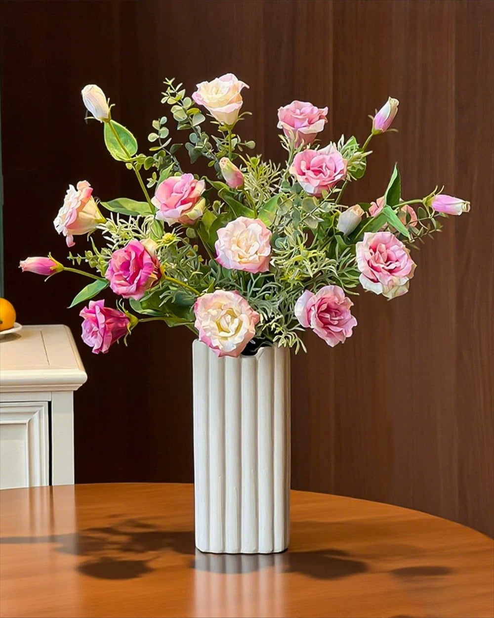 Soft Pink Lisianthus Artificial Flower Arrangement realistic artificial flower arrangement