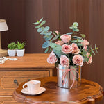 Dusty Rose & Eucalyptus Hug Bucket Artificial Flower Arrangement realistic artificial flower arrangement – product view 2