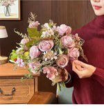 Romantic Rosette Cluster Artificial Flower Arrangement realistic artificial flower arrangement – product view 2