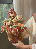 Terracotta Austin Rose Basket Artificial Flower Arrangement realistic artificial flower arrangement – product view 3