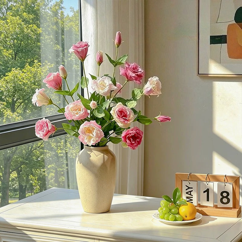 Elegant Blush Lisianthus Artificial Flower Arrangement realistic artificial flower arrangement