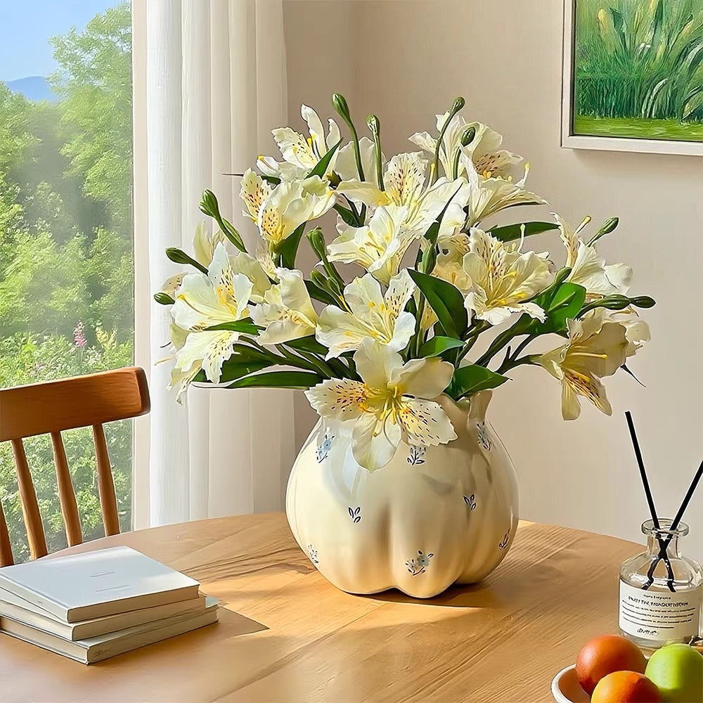 Luxe White Lily of the Incas Ensemble Artificial Flower Arrangement realistic artificial flower arrangement