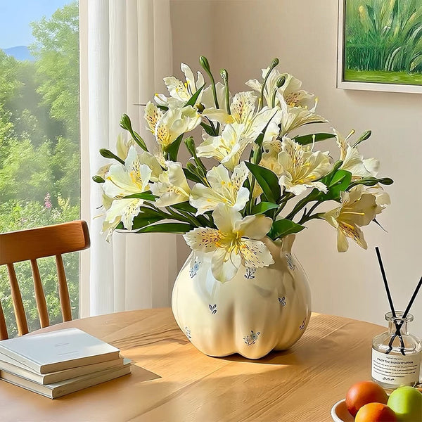 Luxe White Lily of the Incas Ensemble Artificial Flower Arrangement realistic artificial flower arrangement