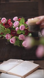 Vintage Crimson Mini Rose Artificial Flower Arrangement with Rustic Elegance realistic artificial flower arrangement – produc