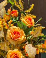 Vintage Autumn Amber Rose & Berry Artificial Flower Arrangement realistic artificial flower arrangement – product view 6