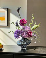 Moody Purple Hydrangea & Rose Artificial Flower Arrangement realistic artificial flower arrangement – product view 4