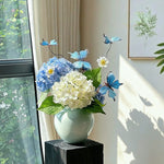 Dreamy Blue Butterfly Hydrangea Artificial Flower Arrangement realistic artificial flower arrangement – product view 3