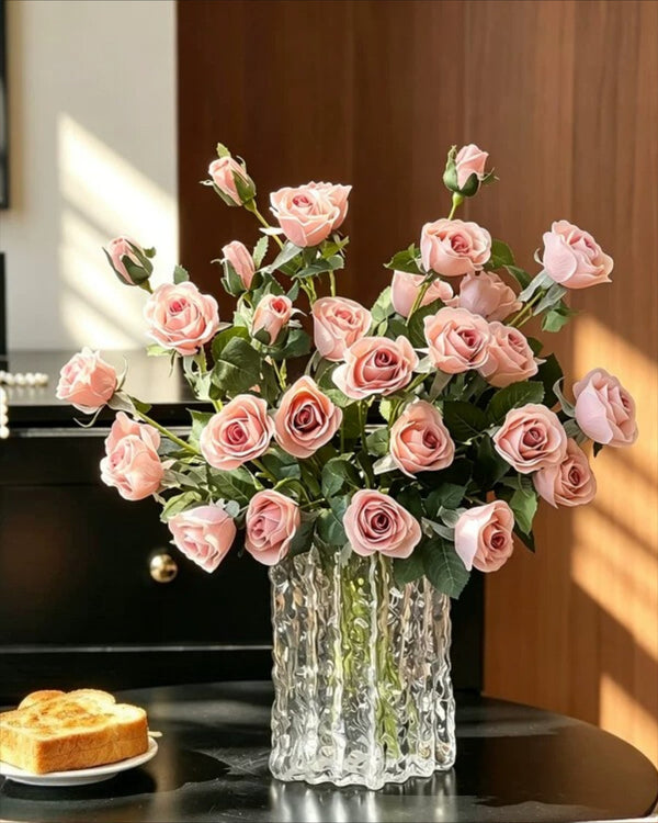 Dusk Blush Rose Artificial Flower Arrangement realistic artificial flower arrangement