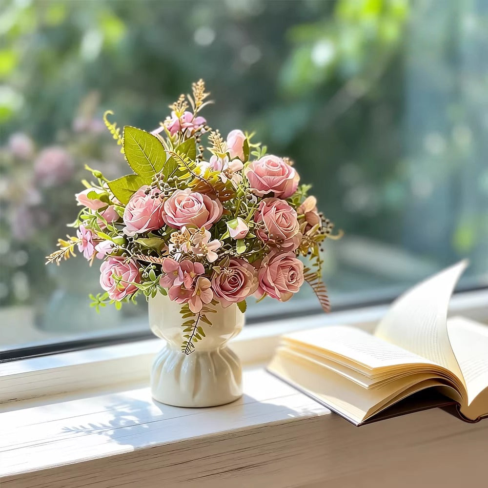 Romantic Rosette Cluster Artificial Flower Arrangement realistic artificial flower arrangement