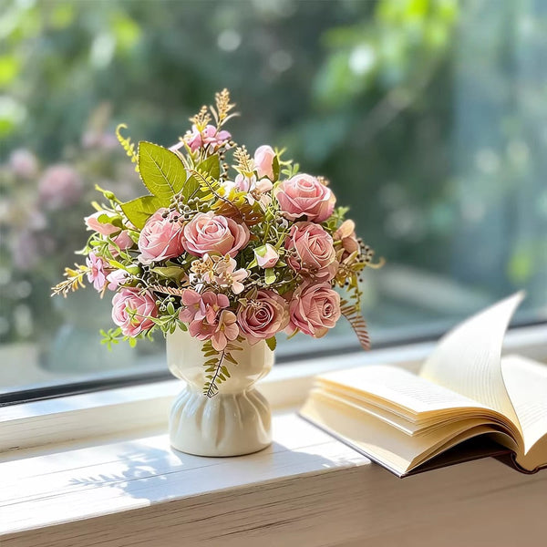 Romantic Rosette Cluster Artificial Flower Arrangement realistic artificial flower arrangement