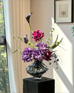 Moody Purple Hydrangea & Rose Artificial Flower Arrangement realistic artificial flower arrangement