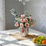 Dusty Rose & Eucalyptus Hug Bucket Artificial Flower Arrangement realistic artificial flower arrangement
