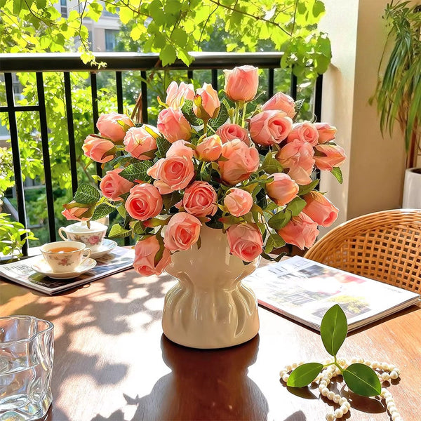 Blush Burned Edge Rose Bouquet Artificial Flower Arrangement realistic artificial flower arrangement