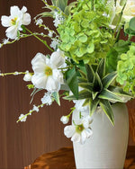 Vintage Fresh Green Hydrangea & White Cosmos Artificial Flower Arrangement realistic artificial flower arrangement – product 