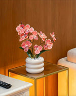 Soft Coral Pink Phalaenopsis Artificial Flower Arrangement realistic artificial flower arrangement – product view 6