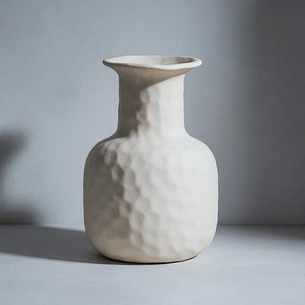Textured Beige Ceramic Vase - White decorative vase for artificial flowers